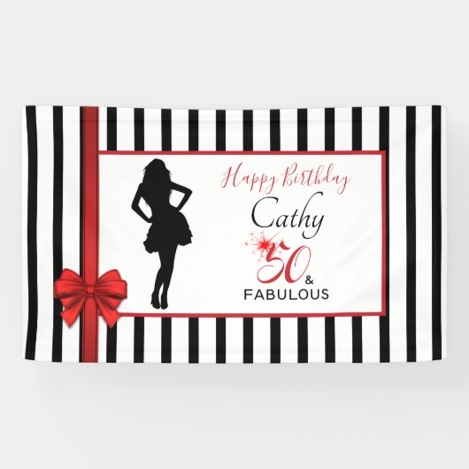 50 & FABULOUS-dag  met strepen Spandoek (Horizontaal)