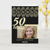 50 & Fabulous Daisy Flower Waterverf Zwart Foto Kaart (Gele Bloem)