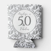 50 & Fabulous Decoratief Grijs Bloemen Swirl Patro Blikjeskoeler (Achterkant)