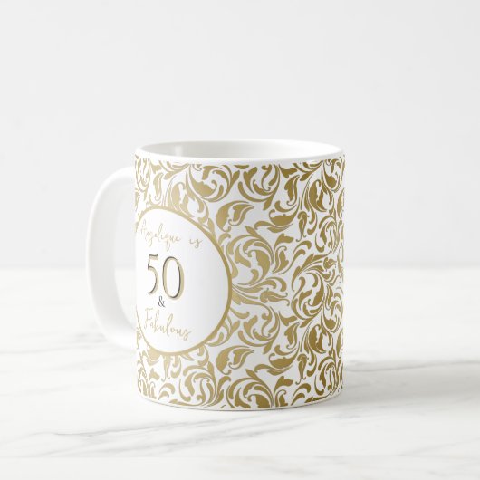 50- & Fabulous Decorative Gold Floral Pattern Koffiemok (Voorkant links)