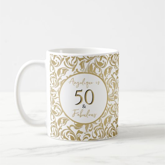 50- & Fabulous Decorative Gold Floral Pattern Koffiemok (Links)