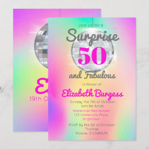 50 Fabulous Disco Tie Dye Pink Chic Birthday Kaart