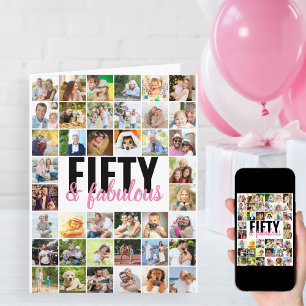 50 & Fabulous Editable Big Photo Collage Birthday Kaart