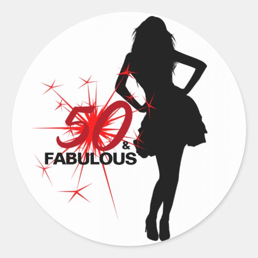 50 & FABULOUS Elegant 50th Birthday Red & Black Ronde Sticker (Voorkant)