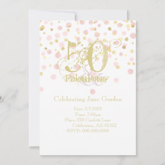 50 & Fabulous Elegant Birthday Invitation Kaart (Voorkant)