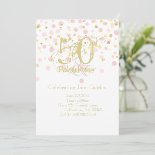 50 & Fabulous Elegant Birthday Invitation Kaart (Staand voorkant)