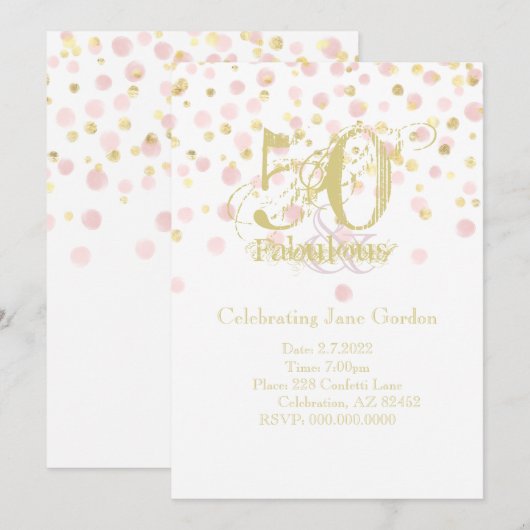 50 & Fabulous Elegant Birthday Invitation Kaart (Voorkant / Achterkant)