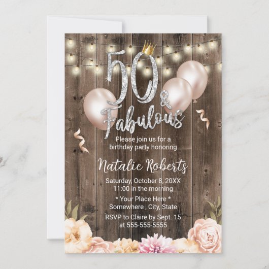 50 & Fabulous Elegant Floral Queen 50th Birthday Kaart (Voorkant)