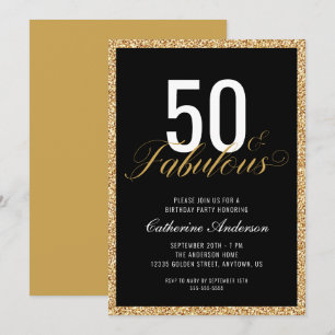 50 & Fabulous Elegant Glitter Birthday Party Kaart