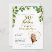 50 & Fabulous Elegant Greenery Foto van Birthday Kaart (Voorkant)