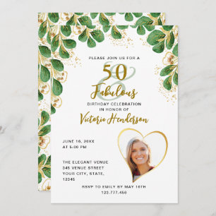 50 & Fabulous Elegant Greenery Foto van Birthday Kaart