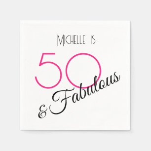 50 & Fabulous Elegant Hot Pink en Black Retro Servet