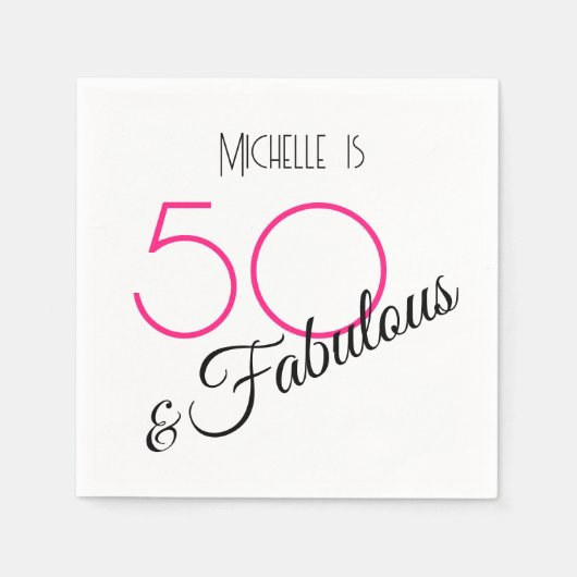 50 & Fabulous Elegant Hot Pink en Black Retro Servet (Voorkant)
