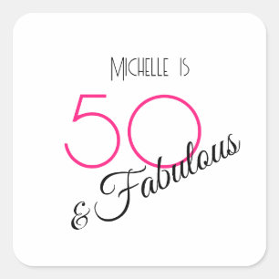 50 & Fabulous Elegant Hot Pink en Black Retro Vierkante Sticker