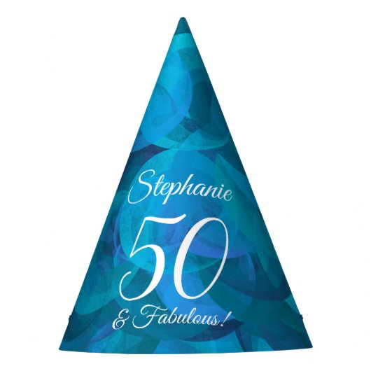50 & Fabulous Elegant Ocean Blue Birthday Feesthoedjes (Voorkant)