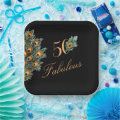 50 & Fabulous Elegant Peacock Feathers Birthday Papieren Bordje (Feest)
