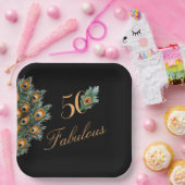 50 & Fabulous Elegant Peacock Feathers Birthday Papieren Bordje (Feest)