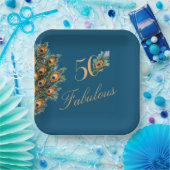 50 & Fabulous Elegant Peacock Feathers Birthday Papieren Bordje (Feest)