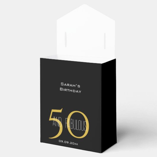 50 & Fabulous Elegant Verjaardag Zwart en Goud Bedankdoosjes (Geopend)