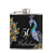 50 & Fabulous Elegant Waterverf Peacock Birthday Heupfles (Voorkant)