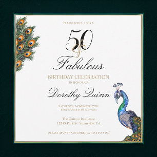50 & Fabulous Elegant Waterverf Peacock Birthday Kaart