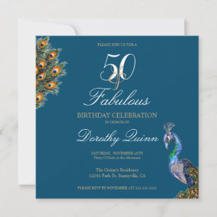 50 & Fabulous Elegant Waterverf Peacock Birthday Kaart