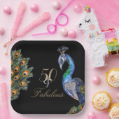 50 & Fabulous Elegant Waterverf Peacock Birthday Papieren Bordje (Feest)