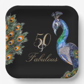 50 & Fabulous Elegant Waterverf Peacock Birthday Papieren Bordje (Voorkant)