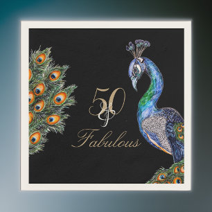 50 & Fabulous Elegant Waterverf Peacock Birthday Servet