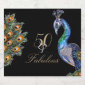 50 & Fabulous Elegant Waterverf Peacock Birthday Sparkling Wijnetiket (Enkel label)