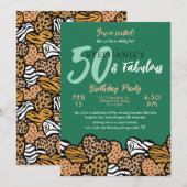 50 & Fabulous Emerald Wild Hearts Vijftig Verjaard Kaart (Voorkant / Achterkant)