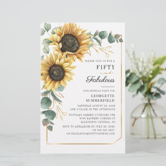 50 Fabulous Eucalyptus Sunflower Birthday Invite Briefpapier (Staand voorkant)