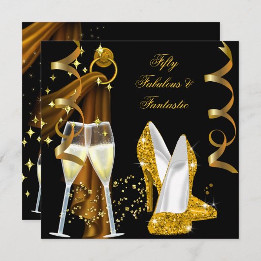 50 Fabulous & Fantastic Golden Champagne Party Kaart (Voorkant / Achterkant)
