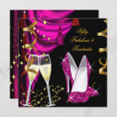 50 Fabulous & Fantastic Pink Champagne Party Kaart (Voorkant / Achterkant)