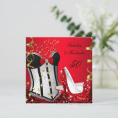 50 & Fabulous Fantastic Red Black Gold Birthday 2 Kaart (Staand voorkant)