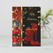 50 & Fabulous Fantastic Red Black Gold Birthday Kaart (Staand voorkant)