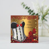 50 & Fabulous Fantastic Red Black Gold Birthday Kaart (Staand voorkant)