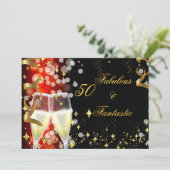50 & Fabulous Fantastic Red Gold Champagne Party Kaart (Staand voorkant)