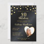 50 & Fabulous Faux Black Metallic & Gold Birthday Kaart (Voorkant)