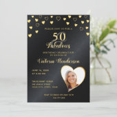 50 & Fabulous Faux Black Metallic & Gold Birthday Kaart (Staand voorkant)
