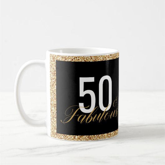 50 & Fabulous Faux Glitter Verjaardag Koffiemok (Links)