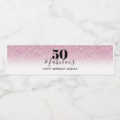 50 & Fabulous Faux Hot Pink Glitter Birthday Waterfles Etiket (Enkel label)