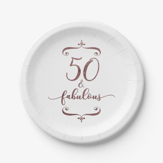 "50 & Fabulous" Faux Roos Gold Glitter Birthday Papieren Bordje (Voorkant)