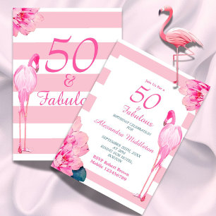 50 Fabulous Flamingo Pink Floral Chic Birthday Kaart