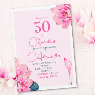 50 Fabulous Flamingo Pink Floral Chic Birthday Kaart