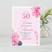 50 Fabulous Flamingo Roze Bloemrijke Chic Verjaard Kaart (Staand voorkant)