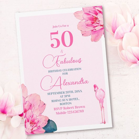 50 Fabulous Flamingo Roze Bloemrijke Chic Verjaard Kaart