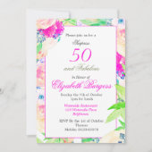 50 Fabulous Floral Roos Pink Chic Birthday Kaart (Voorkant)