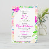 50 Fabulous Floral Roos Pink Chic Birthday Kaart (Staand voorkant)