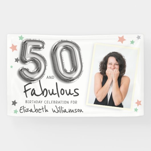 50- & Fabulous Foil-ballonbanden Foto Birthday Spandoek (Horizontaal)